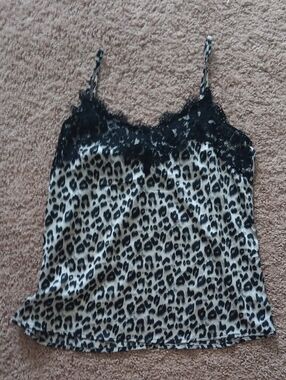 Leopard Print Lace-Trim Cami in Black and White